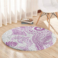 Aotearoa Maori Sea Animals Tribal Round Carpet Manta Ray and Shark Moko Pattern Pink Color LT03 - Polynesian Pride