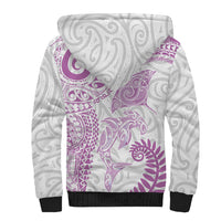 Aotearoa Maori Sea Animals Tribal Sherpa Hoodie Manta Ray and Shark Moko Pattern Pink Color LT03 - Polynesian Pride