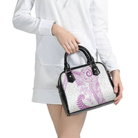 Aotearoa Maori Sea Animals Tribal Shoulder Handbag Manta Ray and Shark Moko Pattern Pink Color
