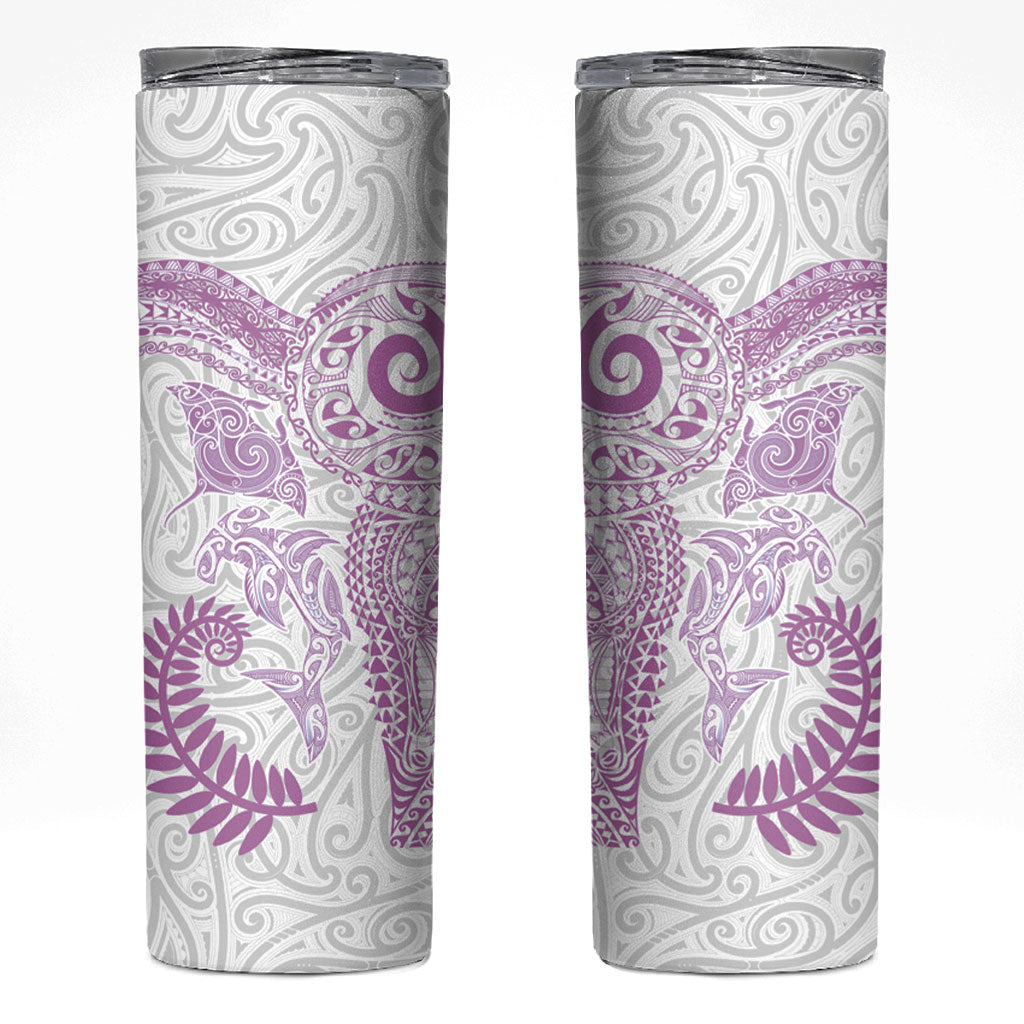 Aotearoa Maori Sea Animals Tribal Skinny Tumbler Manta Ray and Shark Moko Pattern Pink Color LT03 Pink - Polynesian Pride