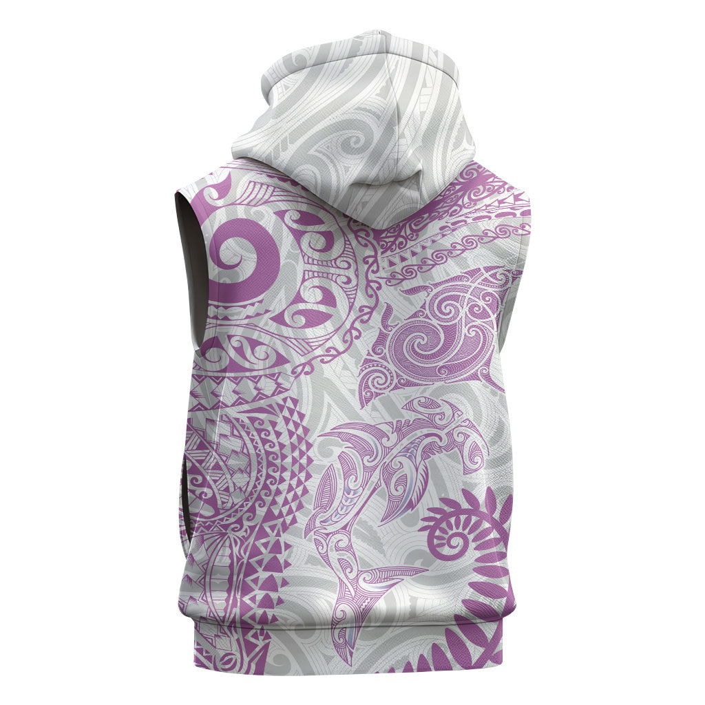 Aotearoa Maori Sea Animals Tribal Sleeveless Hoodie Manta Ray and Shark Moko Pattern Pink Color LT03 - Polynesian Pride