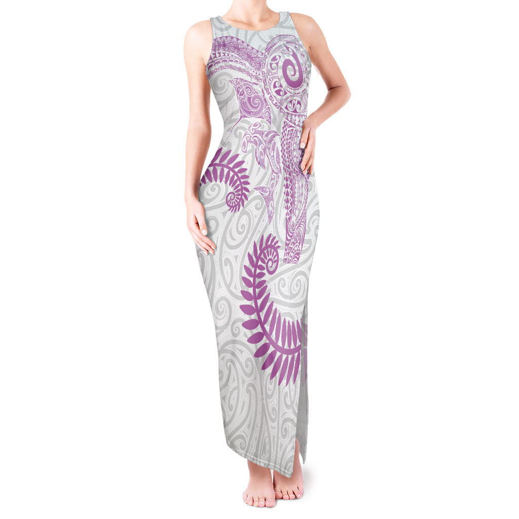 Aotearoa Maori Sea Animals Tribal Tank Maxi Dress Manta Ray and Shark Moko Pattern Pink Color LT03 Women Pink - Polynesian Pride