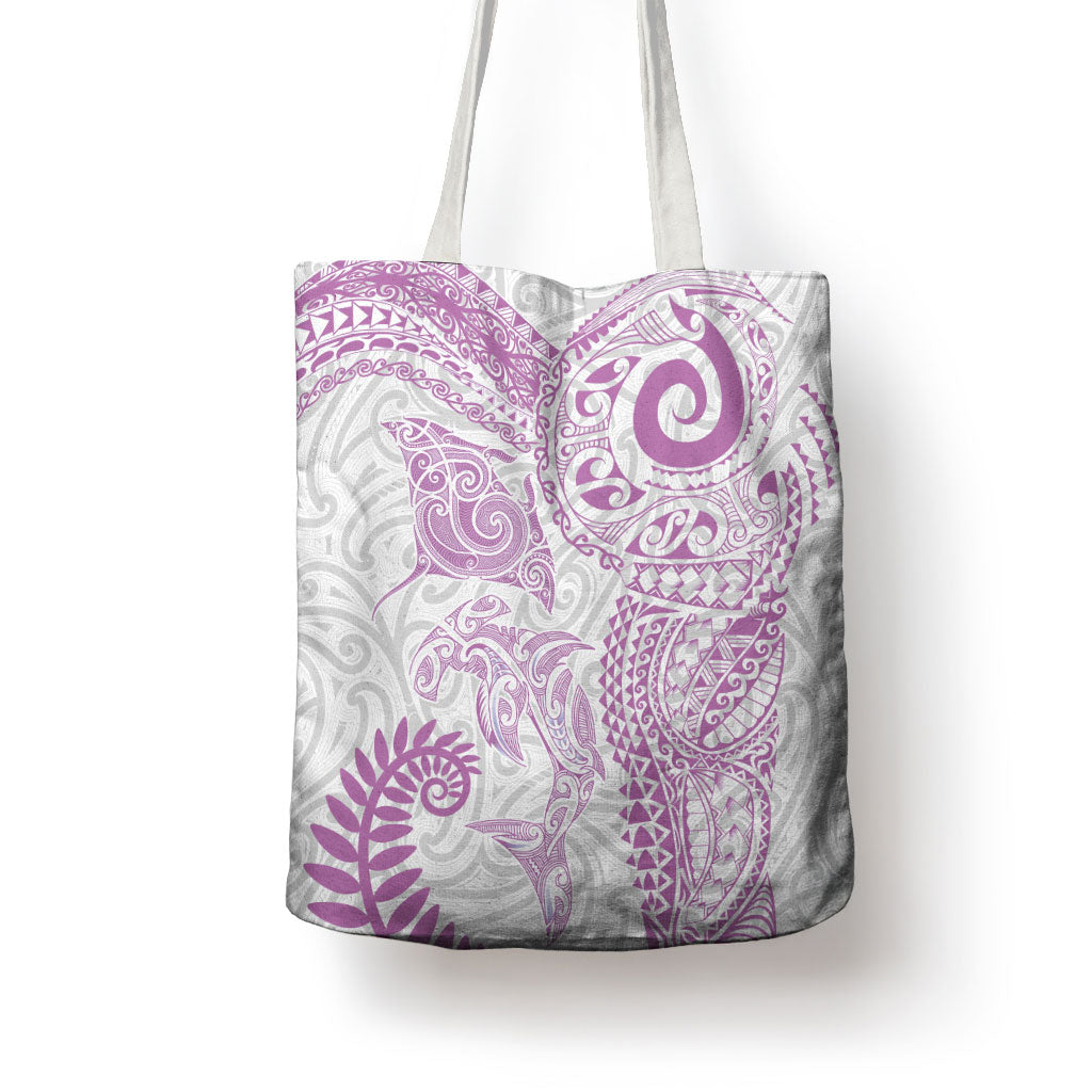Aotearoa Maori Sea Animals Tribal Tote Bag Manta Ray and Shark Moko Pattern Pink Color LT03 - Polynesian Pride