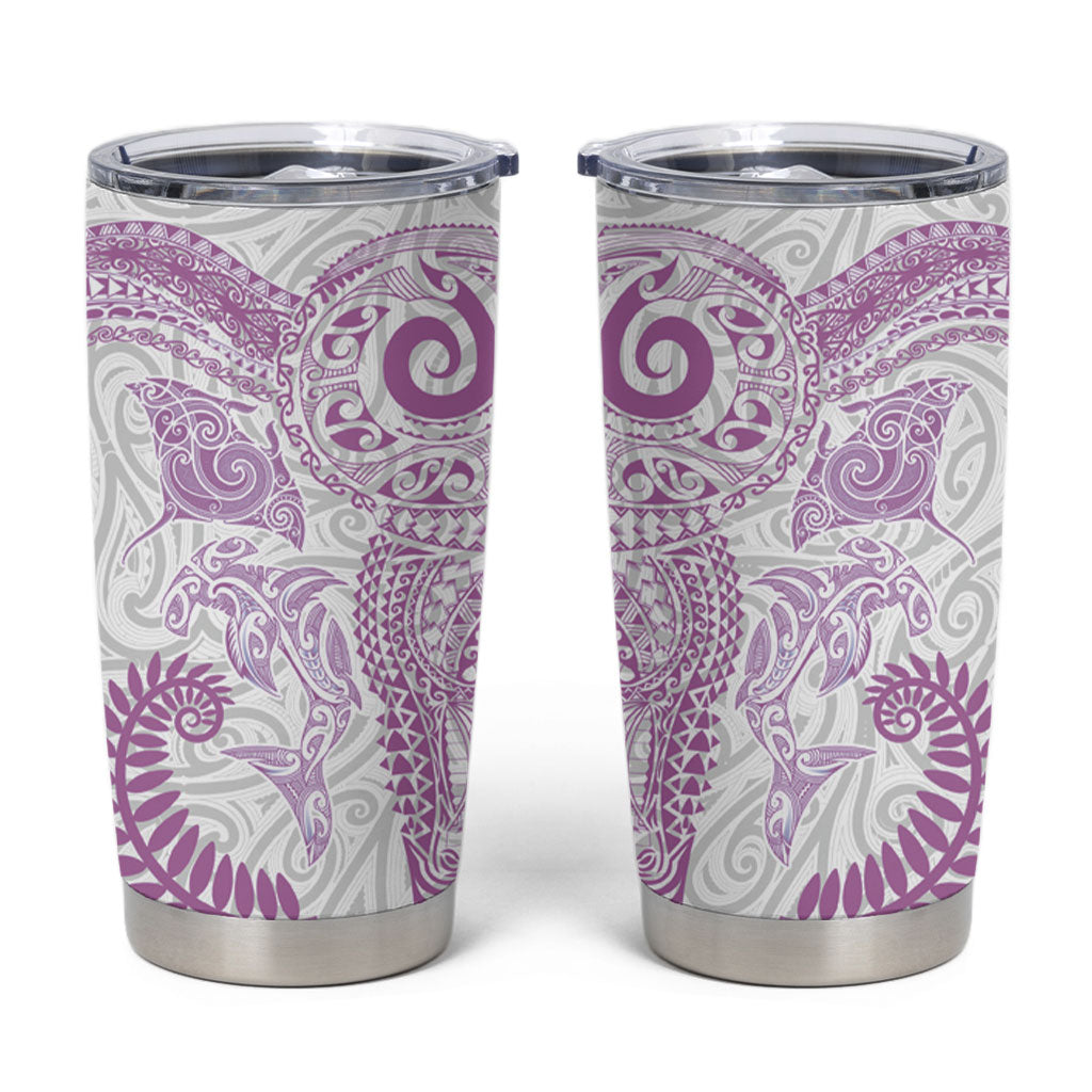 Aotearoa Maori Sea Animals Tribal Tumbler Cup Manta Ray and Shark Moko Pattern Pink Color LT03 Pink - Polynesian Pride