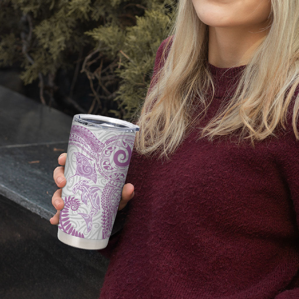 Aotearoa Maori Sea Animals Tribal Tumbler Cup Manta Ray and Shark Moko Pattern Pink Color LT03 - Polynesian Pride