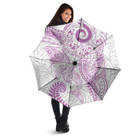 Aotearoa Maori Sea Animals Tribal Umbrella Manta Ray and Shark Moko Pattern Pink Color
