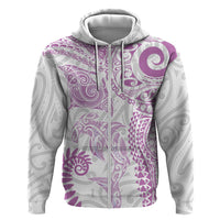 Aotearoa Maori Sea Animals Tribal Zip Hoodie Manta Ray and Shark Moko Pattern Pink Color LT03 Zip Hoodie Pink - Polynesian Pride
