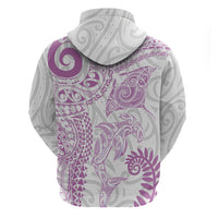 Aotearoa Maori Sea Animals Tribal Zip Hoodie Manta Ray and Shark Moko Pattern Pink Color LT03 - Polynesian Pride