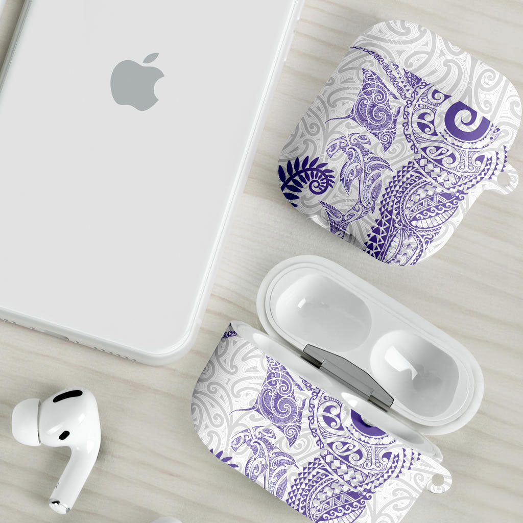 Aotearoa Maori Sea Animals Tribal AirPods Case Manta Ray and Shark Moko Pattern Purple Color LT03 - Polynesian Pride