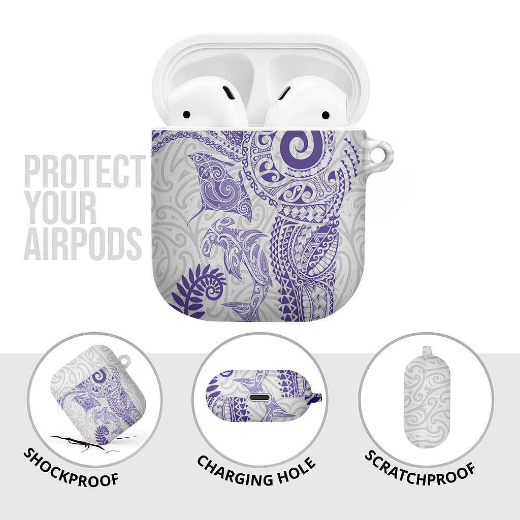 Aotearoa Maori Sea Animals Tribal AirPods Case Manta Ray and Shark Moko Pattern Purple Color LT03 - Polynesian Pride