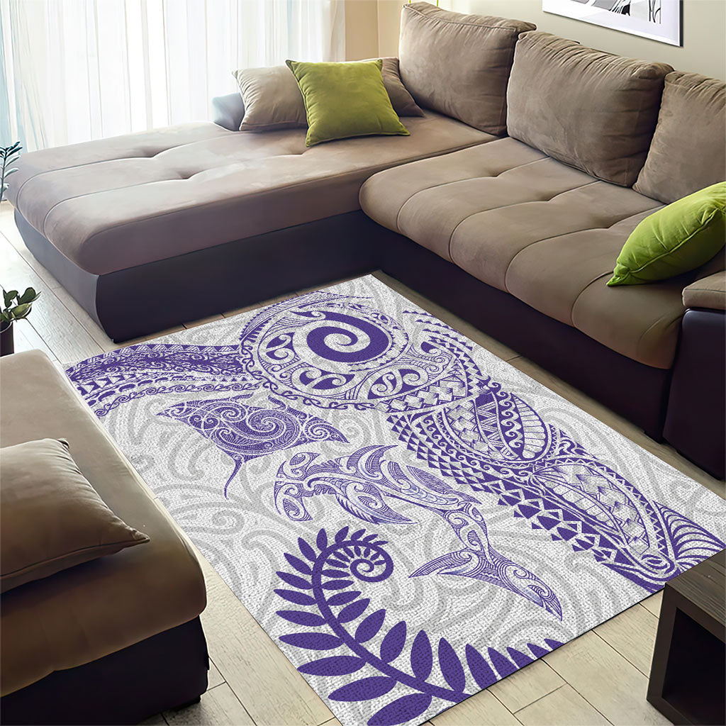 Aotearoa Maori Sea Animals Tribal Area Rug Manta Ray and Shark Moko Pattern Purple Color LT03 - Polynesian Pride