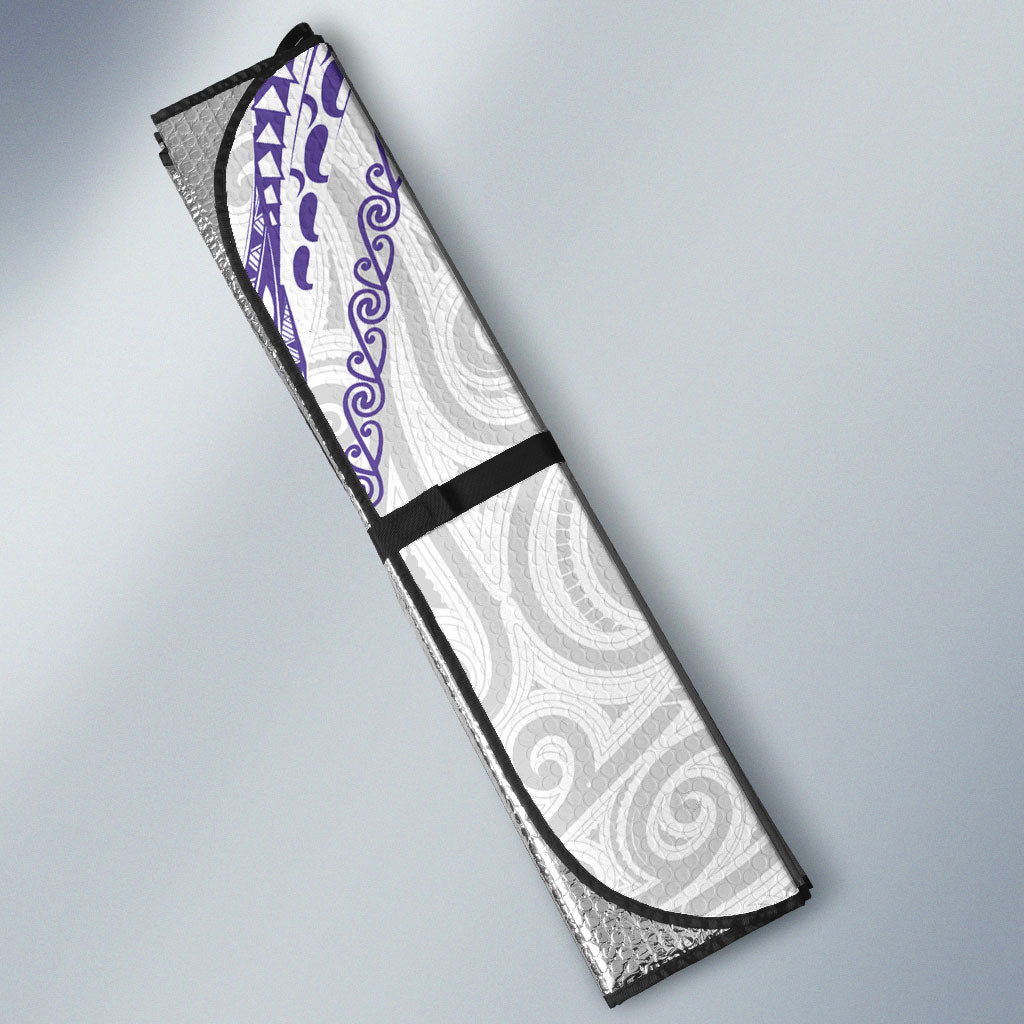 Aotearoa Maori Sea Animals Tribal Auto Sun Shade Manta Ray and Shark Moko Pattern Purple Color