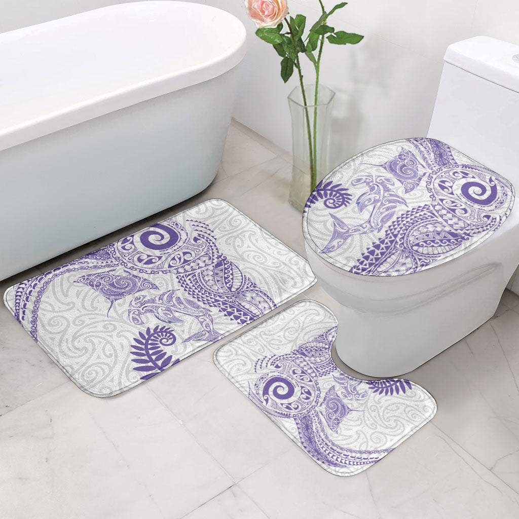Aotearoa Maori Sea Animals Tribal Bathroom Set Manta Ray and Shark Moko Pattern Purple Color
