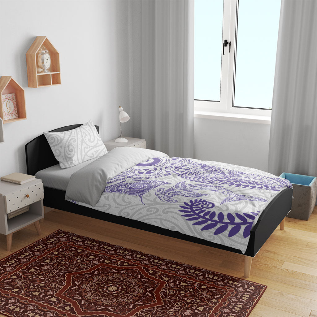 Aotearoa Maori Sea Animals Tribal Bedding Set Manta Ray and Shark Moko Pattern Purple Color