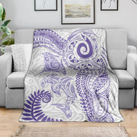 Aotearoa Maori Sea Animals Tribal Blanket Manta Ray and Shark Moko Pattern Purple Color
