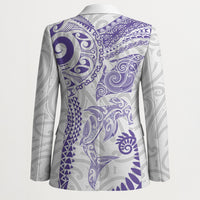 Aotearoa Maori Sea Animals Tribal Blazer Manta Ray and Shark Moko Pattern Purple Color