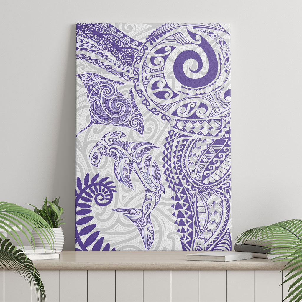 Aotearoa Maori Sea Animals Tribal Canvas Wall Art Manta Ray and Shark Moko Pattern Purple Color LT03 - Polynesian Pride