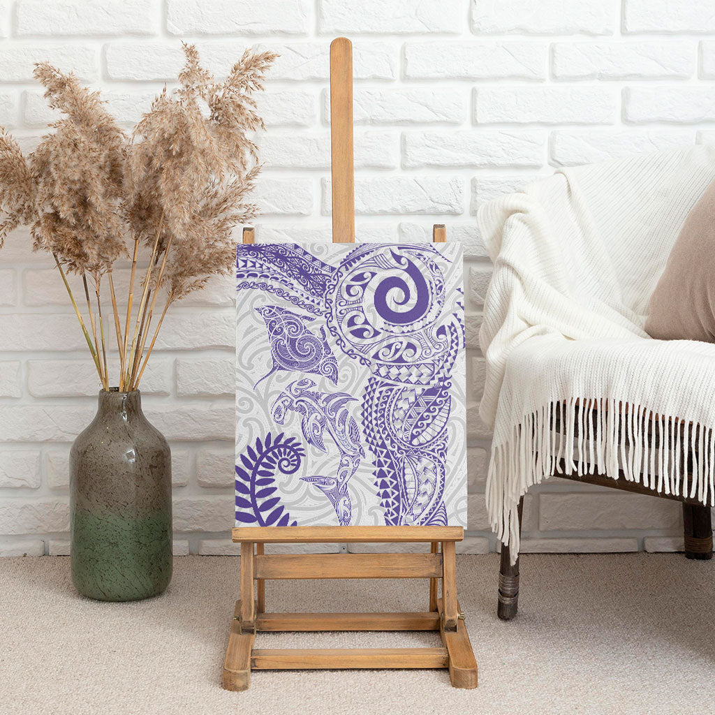 Aotearoa Maori Sea Animals Tribal Canvas Wall Art Manta Ray and Shark Moko Pattern Purple Color LT03 - Polynesian Pride