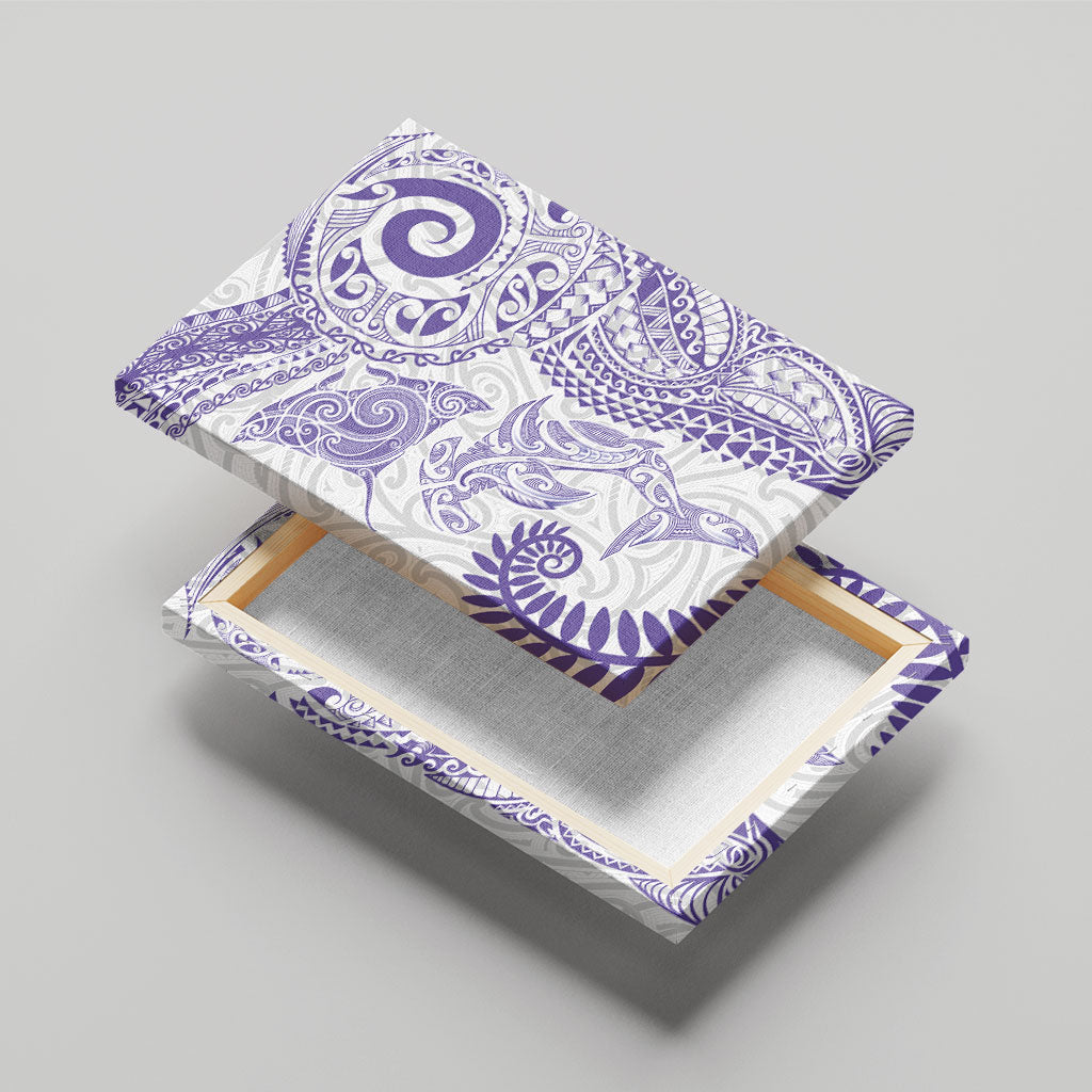 Aotearoa Maori Sea Animals Tribal Canvas Wall Art Manta Ray and Shark Moko Pattern Purple Color LT03 - Polynesian Pride