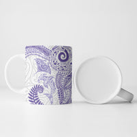 Aotearoa Maori Sea Animals Tribal Ceramic Mug Manta Ray and Shark Moko Pattern Purple Color