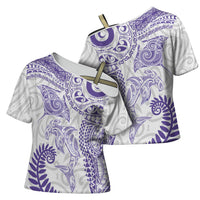 Aotearoa Maori Sea Animals Tribal Cross Shoulder Shirt Manta Ray and Shark Moko Pattern Purple Color LT03 - Polynesian Pride