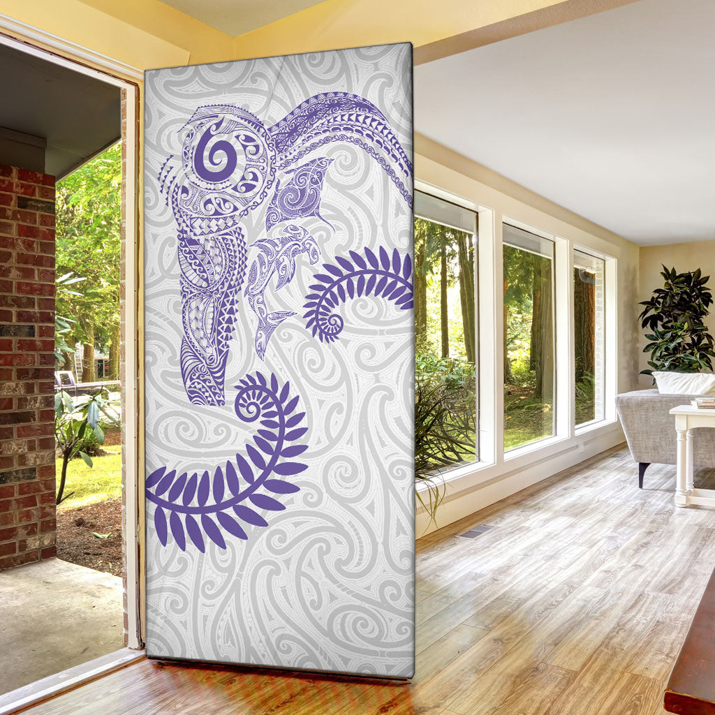 Aotearoa Maori Sea Animals Tribal Door Cover Manta Ray and Shark Moko Pattern Purple Color LT03 - Polynesian Pride