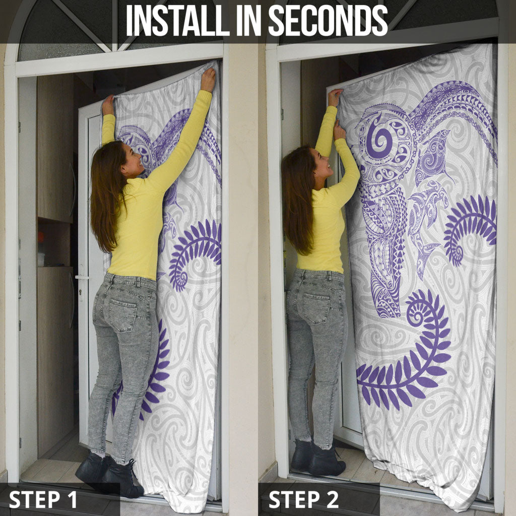 Aotearoa Maori Sea Animals Tribal Door Cover Manta Ray and Shark Moko Pattern Purple Color LT03 - Polynesian Pride