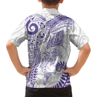 Aotearoa Maori Sea Animals Tribal Family Matching Long Sleeve Bodycon Dress and Hawaiian Shirt Manta Ray and Shark Moko Pattern Purple Color LT03 - Polynesian Pride