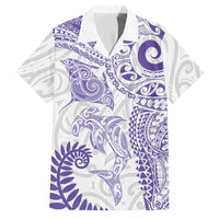 Aotearoa Maori Sea Animals Tribal Family Matching Long Sleeve Bodycon Dress and Hawaiian Shirt Manta Ray and Shark Moko Pattern Purple Color LT03 Dad's Shirt - Short Sleeve Purple - Polynesian Pride