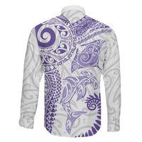Aotearoa Maori Sea Animals Tribal Family Matching Long Sleeve Bodycon Dress and Hawaiian Shirt Manta Ray and Shark Moko Pattern Purple Color LT03 - Polynesian Pride