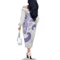 Aotearoa Maori Sea Animals Tribal Family Matching Off The Shoulder Long Sleeve Dress and Hawaiian Shirt Manta Ray and Shark Moko Pattern Purple Color LT03 - Polynesian Pride