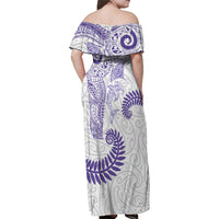 Aotearoa Maori Sea Animals Tribal Family Matching Off Shoulder Maxi Dress and Hawaiian Shirt Manta Ray and Shark Moko Pattern Purple Color LT03 - Polynesian Pride