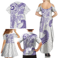 Aotearoa Maori Sea Animals Tribal Family Matching Summer Maxi Dress and Hawaiian Shirt Manta Ray and Shark Moko Pattern Purple Color LT03 - Polynesian Pride