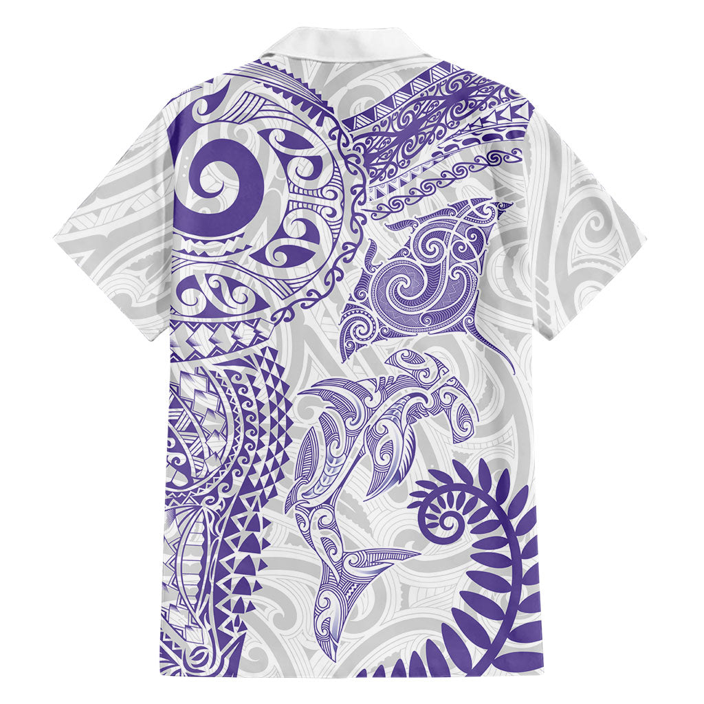 Aotearoa Maori Sea Animals Tribal Family Matching Summer Maxi Dress and Hawaiian Shirt Manta Ray and Shark Moko Pattern Purple Color LT03 - Polynesian Pride