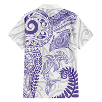 Aotearoa Maori Sea Animals Tribal Family Matching Tank Maxi Dress and Hawaiian Shirt Manta Ray and Shark Moko Pattern Purple Color LT03 - Polynesian Pride