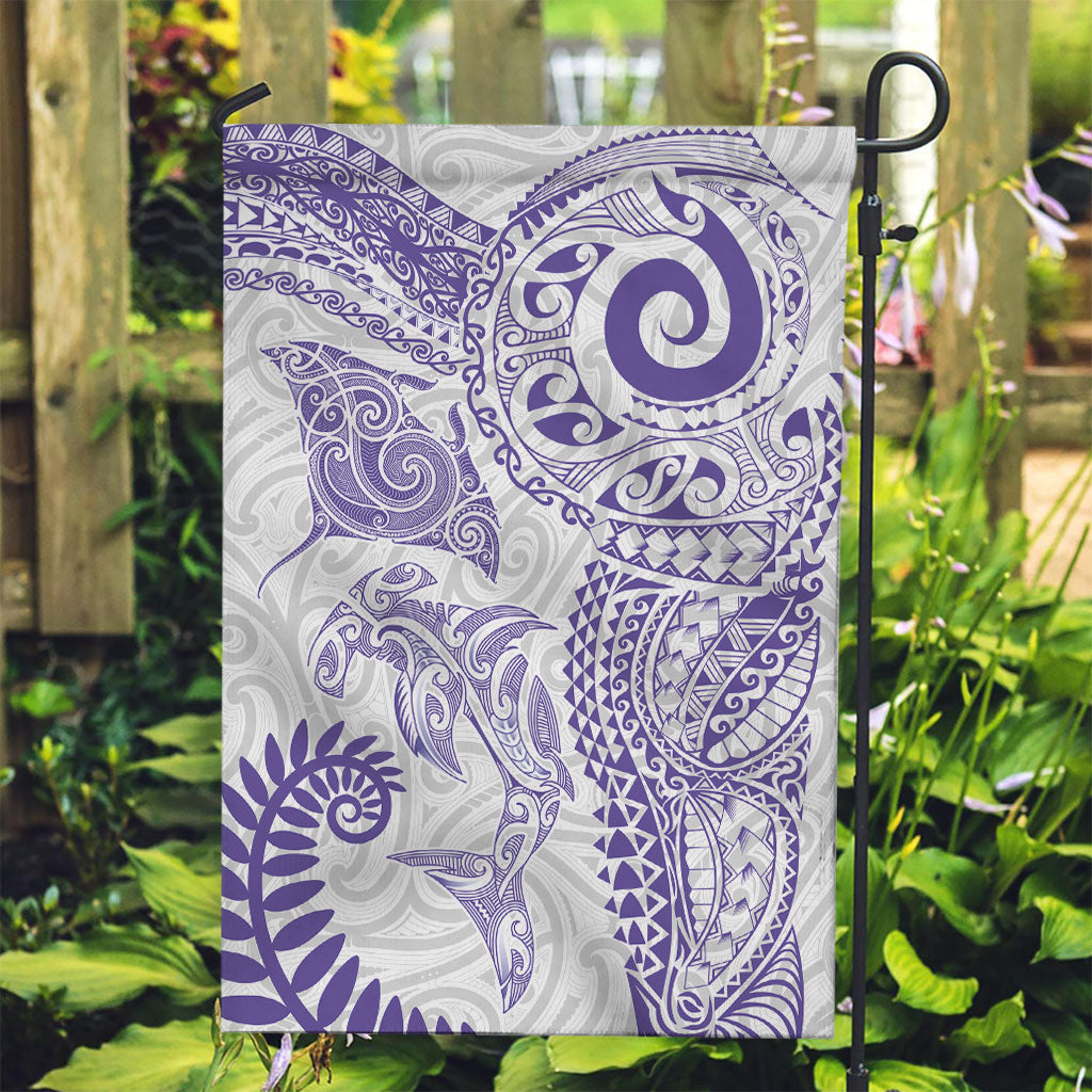 Aotearoa Maori Sea Animals Tribal Garden Flag Manta Ray and Shark Moko Pattern Purple Color LT03 Garden Flag Purple - Polynesian Pride