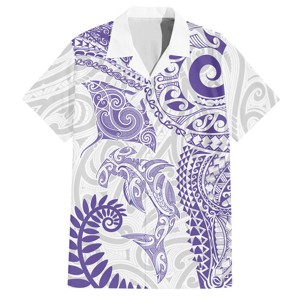 Aotearoa Maori Sea Animals Tribal Hawaiian Shirt Manta Ray and Shark Moko Pattern Purple Color LT03 Purple - Polynesian Pride