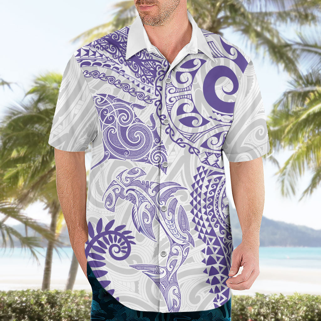 Aotearoa Maori Sea Animals Tribal Hawaiian Shirt Manta Ray and Shark Moko Pattern Purple Color LT03 - Polynesian Pride