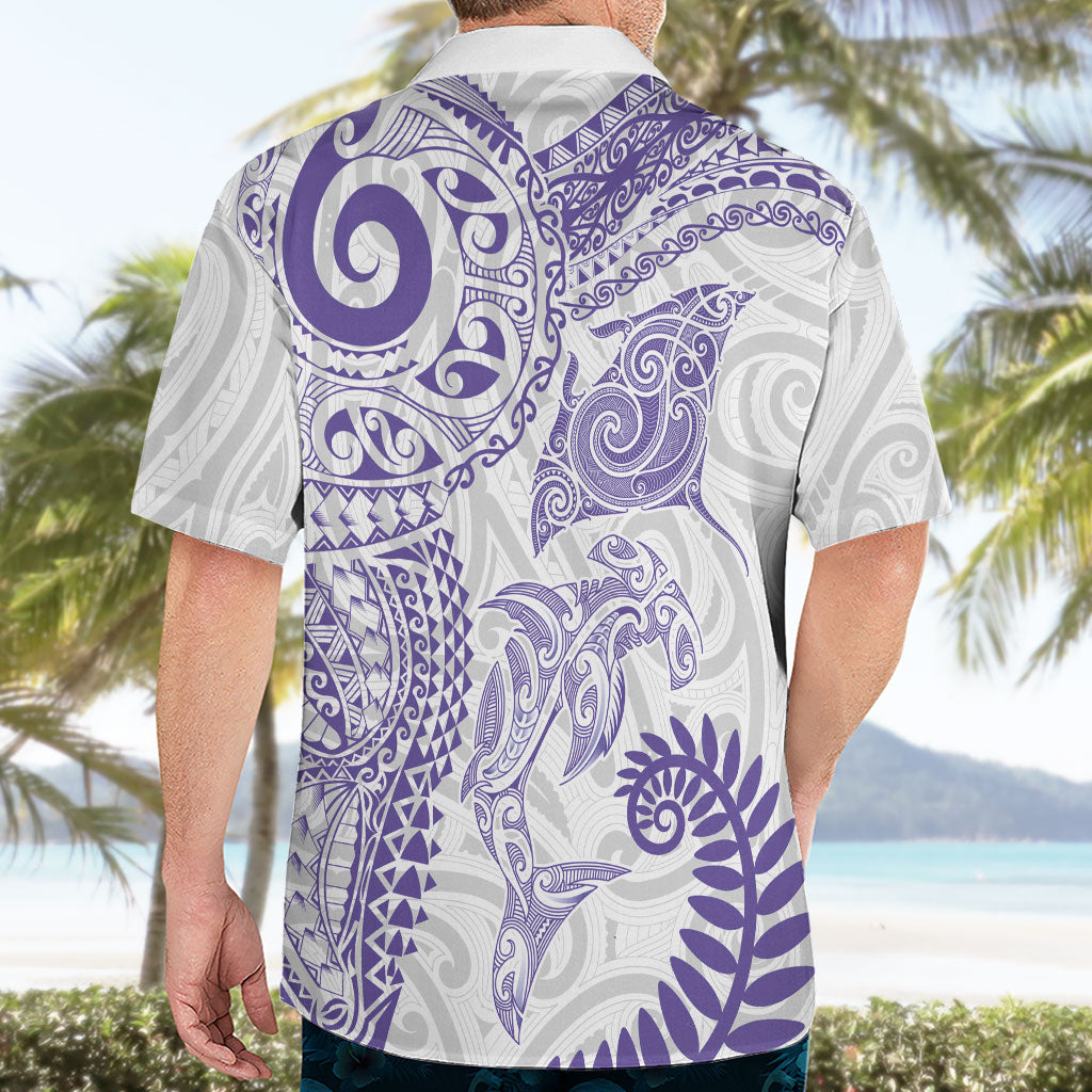 Aotearoa Maori Sea Animals Tribal Hawaiian Shirt Manta Ray and Shark Moko Pattern Purple Color LT03 - Polynesian Pride