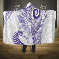 Aotearoa Maori Sea Animals Tribal Hooded Blanket Manta Ray and Shark Moko Pattern Purple Color LT03 - Polynesian Pride