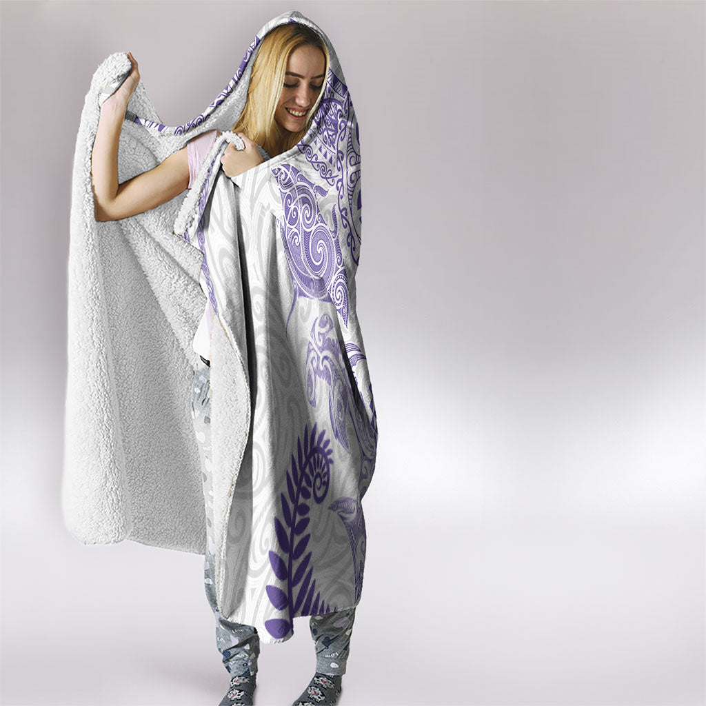 Aotearoa Maori Sea Animals Tribal Hooded Blanket Manta Ray and Shark Moko Pattern Purple Color LT03 - Polynesian Pride