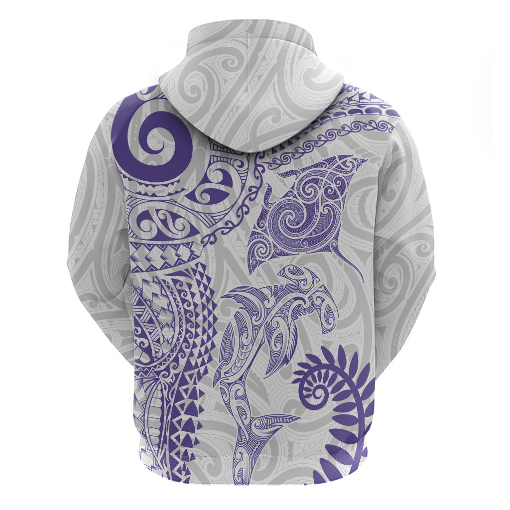 Aotearoa Maori Sea Animals Tribal Hoodie Manta Ray and Shark Moko Pattern Purple Color LT03 - Polynesian Pride