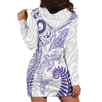 Aotearoa Maori Sea Animals Tribal Hoodie Dress Manta Ray and Shark Moko Pattern Purple Color LT03 - Polynesian Pride