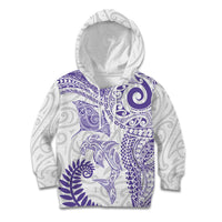 Aotearoa Maori Sea Animals Tribal Kid Hoodie Manta Ray and Shark Moko Pattern Purple Color LT03 Hoodie Purple - Polynesian Pride