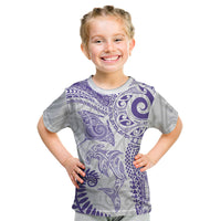 Aotearoa Maori Sea Animals Tribal Kid T Shirt Manta Ray and Shark Moko Pattern Purple Color LT03 Purple - Polynesian Pride