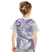 Aotearoa Maori Sea Animals Tribal Kid T Shirt Manta Ray and Shark Moko Pattern Purple Color LT03 - Polynesian Pride
