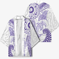 Aotearoa Maori Sea Animals Tribal Kimono Manta Ray and Shark Moko Pattern Purple Color