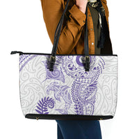 Aotearoa Maori Sea Animals Tribal Leather Tote Bag Manta Ray and Shark Moko Pattern Purple Color LT03 - Polynesian Pride