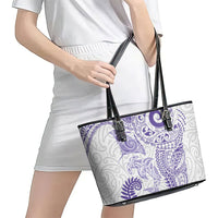 Aotearoa Maori Sea Animals Tribal Leather Tote Bag Manta Ray and Shark Moko Pattern Purple Color LT03 - Polynesian Pride