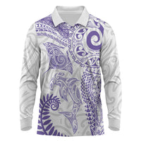 Aotearoa Maori Sea Animals Tribal Long Sleeve Polo Shirt Manta Ray and Shark Moko Pattern Purple Color LT03 Purple - Polynesian Pride